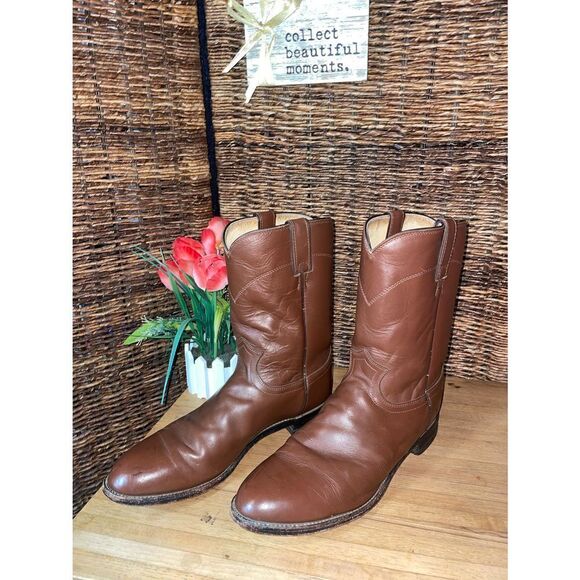 Roper Boots By Justin Classic Tan  Rancher/Cowboy Boot Size 11.5-RARE - Picture 2 of 16